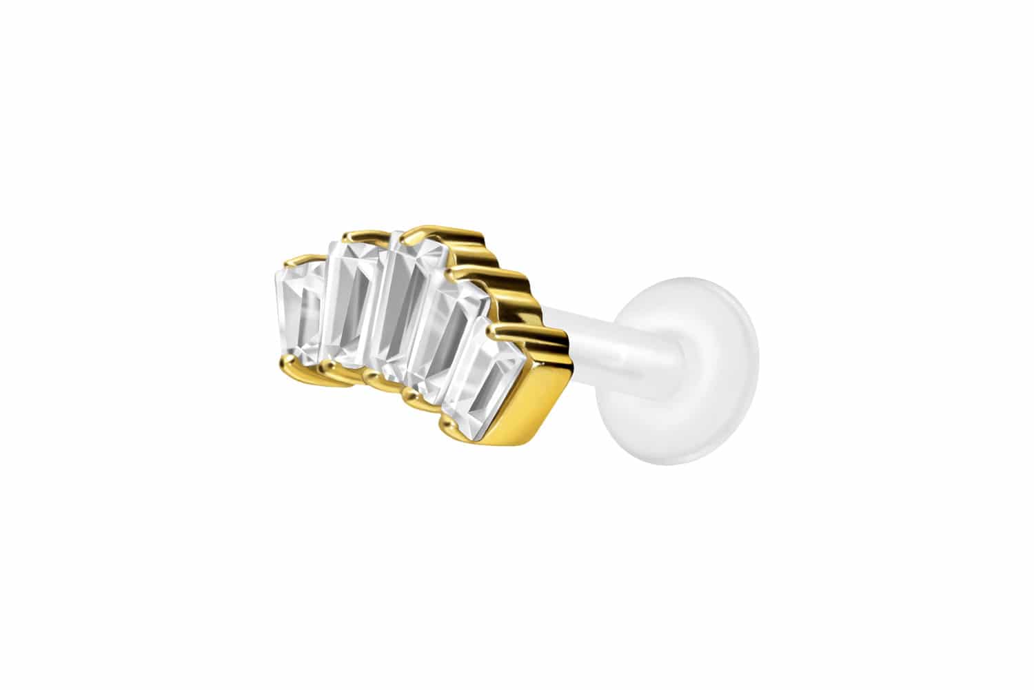 PTFE Labret Piercing mit Innengewinde + Titan-Aufsatz 5 EINGEFASSTE KRISTALLRECHTECKE